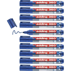 Lot de 10 marqueurs tableau blanc - EDDING 360 - Pointe ronde 1,5-3 mm - Bleu