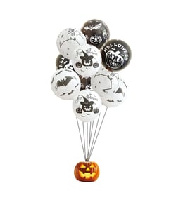 Ballon Ø 23cm Halloween - lot de 10 - blanc, noir