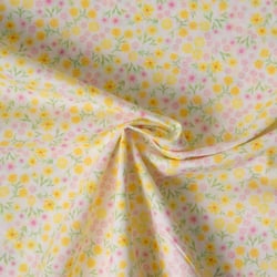 Tissu Voile de Coton digital imprimé Douce prairie sur fond Ecru