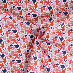 Tissu Coton imprimé Swigo Caramel et rose sur fond Blanc
