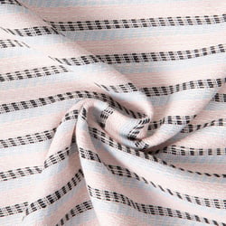 Tissu Jacquard Polycoton lurex Neela rayures Bleu et Noir sur fond Rose pastel