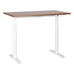 Bureau Électrique Réglable Plateau Bois Foncé et Structure Acier Blanc 120 x 72 cm Hauteur Ajustable Assis-Debout Pieds Ronds Design Moderne