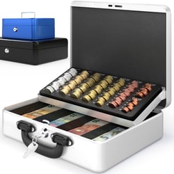 Caisse à Monnaie Profetionnelle 30x25x9cm- Coffret Monnaie Acier- Monnayeur, 2 clés, Compartiments à monnaie- Poignée Robuste- ACROPAQ