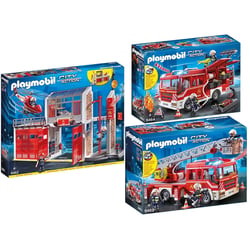 Figurine personnage Playmobil - Set Caserne de pompiers - Camion à échelle - Véhicule de secours