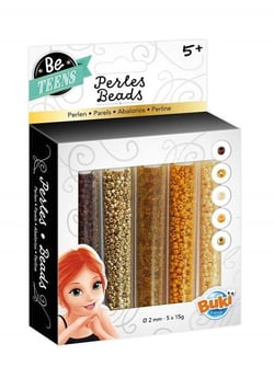 Buki Perles 2 mm - Assortiment 5 couleurs, 5 tubes de 15 g doré/marron - dès 5 ans