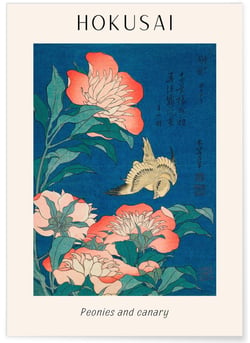 Affiche Hokusai 'Peonies and Canary' | A3 : 29,7x42cm