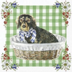 Lot de 4 serviettes en papier découpage collage 33 cm CHIEN PANNIERE A 1021