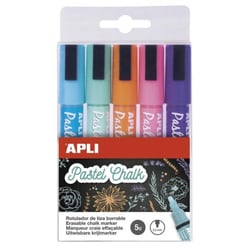 Apli 14735 - Pochette de 5 marqueurs craie liquide tons de terre effaçable pointe ronde diàmètre 5.5mm