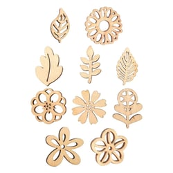 Embellissements bois fleurs et feuilles 2,4 à 3,1 cm 30 pièces