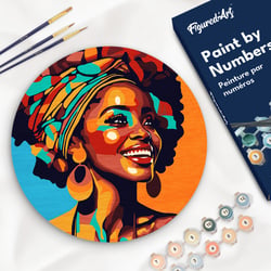 Peinture par Numéro sur disque en bois Figured'Art - Reine Africaine Pop Art - Kit de Loisir Créatif DIY Numéro d'Art Complet - 30cm de diamètre