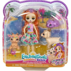 Enchantimals sunshine beach - famille golita chevre - poupees et 3 animaux - mattel - hxc00