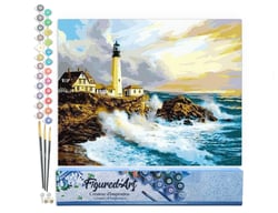 Peinture par Numéro Figured'Art - Tempête près du Phare - Kit de Loisir Créatif DIY Numéro d'Art Complet - 40x50cm sans châssis en bois