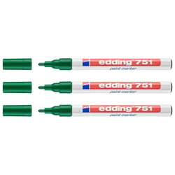 Lot de 3 marqueurs peinture EDDING 751 vert corps aluminium pointe ronde 1-2 mm