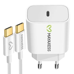 Mayaxess Chargeur Secteur pour iPhone 17 Pro Max 20W + Câble USB-C 1m Blanc