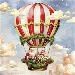 Lot de 4 serviettes en papier découpage collage 33 cm MONGOLFIERE PERE NOEL NO 112