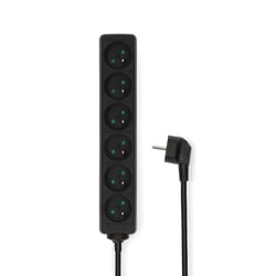 Nedis Rallonge Multiprise 6 Voies 3680W 16A Broche Terre 1.5m Type E France Noir