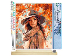 Peinture par Numéro Figured'Art - Femme dans le vent d'Automne - Kit de Loisir Créatif DIY Numéro d'Art Complet - 40x50cm toile roulée + châssis en bois à monter