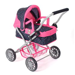 Poussette pour poupée SMARTY Rose bleu marine avec pois