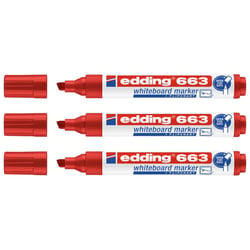 Lot de 3 marqueurs effaçables pour tableaux blancs - EDDING - Rouge - Pointe biseautée 1-5 mm