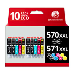 570 571XL - Pack 10 cartouches Canon 570/571 XL compatibles Pixma MG5753 MG6850 - 123CONSOMMABLES