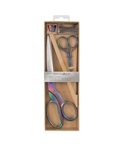 Coffret ciseaux : couture 21.5cm + broderie 9.5cm + dé à coudre + épingles - Milward Arc en ciel multicolore