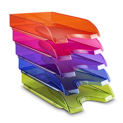 Lot de 5 corbeilles à courrier rangement documents papiers Happy coloris assortis translucides - CEP