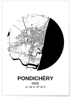 Affiche Carte Pondichéry | A3 : 29,7x42cm