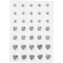 Pierres de strass, rond, carré, coeur, dim. 6+8+10 mm, argent, 35 pièces/ 1 Pq.