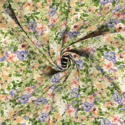 Tissu Polyester aspect Lin Fleuris Cécilya sur fond Vert pâle