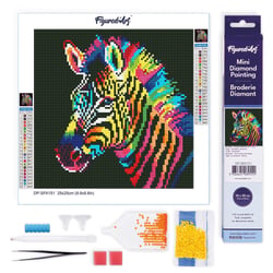 Mini Diamond Painting Broderie Diamant Figured’Art 25x25cm toile entière roulée avec diamants ronds - Zèbre Néon