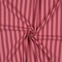 Tissu Popeline de Coton Rayures Roses sur fond Rouge foncé