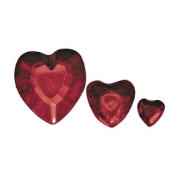 Coeurs strass acryliques, rouge, 6,10,14mm, 310 pces