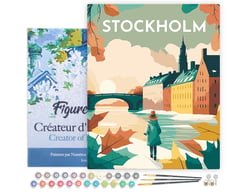 Peinture par Numéro Figured'Art avec Cadre - Affiche Vintage Stockholm - Kit de Loisir Créatif DIY Numéro d'Art Complet - 40x50cm toile tendue sur châssis