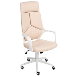 Chaise de Bureau Beige Clair en Cuir PU Hauteur Réglable Pivotante Dossier Inclinable