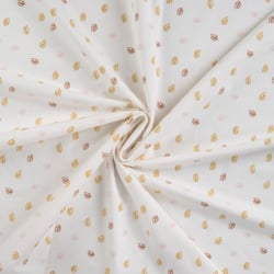 Tissu Jersey Coton Feuilles pailletées sur fond Blanc