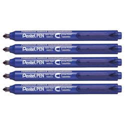 Lot de 5 marqueurs permanents rétractables pointe ogive 1,0 mm - PENTEL - Bleu