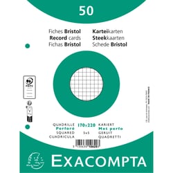 Paquet 50 fiches sous film - bristol quadrillé 5x5 perforé 170x220mm - Blanc - x 24 - Exacompta
