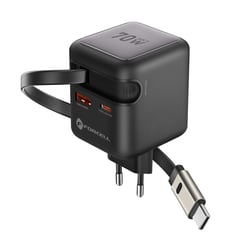 Forcell Chargeur Smartphone et Tablette 70W GaN III USB-C avec Câble Rétractable Compact Noir