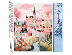 Peinture par Numéro Figured'Art - Village enchanté rose - Kit de Loisir Créatif DIY Numéro d'Art Complet - 40x50cm sans châssis en bois