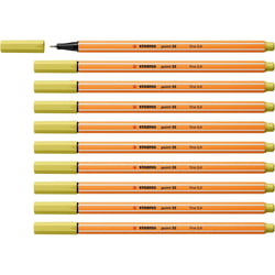Lot de 10 stylos feutres d'écriture pointe fine - STABILO - Jaune moutarde - Point 88