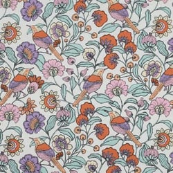 Tissu Coton enduit Fleuris Lua sur fond Blanc