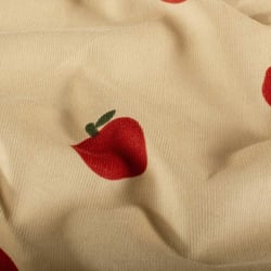 Tissu Velours milleraies Léontine pommes Rouges sur fond Beige sable