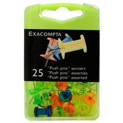 Boîte de 25 épingles Push Pins - Hauteur de pointe 7mm - 10mm de diamètre - Assorties translucide - Exacompta