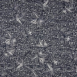 Tissu Jersey Viscose imprimé  Pois rayures et fleurs sur fond Bleu marine