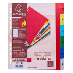 Intercalaires imprimés numériques polypropylène 12/100e - 6 positions - A4 Maxi - Assorties vives - x 20 - Exacompta