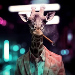 Tableau sur verre girafe avec cigare 30x30 cm