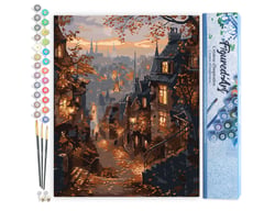 Peinture par Numéro Figured'Art - Rue d'Automne et vieille Ville - Kit de Loisir Créatif DIY Numéro d'Art Complet - 40x50cm sans châssis en bois