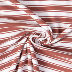 Tissu Jersey Coton imprimé Malo rayures Vieux rose sur fond Blanc
