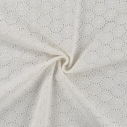 Tissu Popeline de Coton Broderie Anglaise Cercles sur fond Blanc cassé