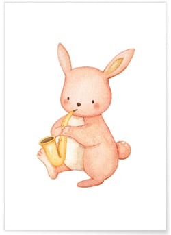 Affiche Enfant Lapin Saxophone | A3 : 29,7x42cm